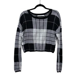 Gypsy Warrior Black White Plaid Cropped Sweater Knit Long Sleeve Medium